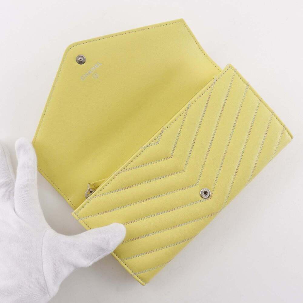 CHANEL Authentic Yellow Lambskin Leather Logo Wallet - Picture 6 of 16